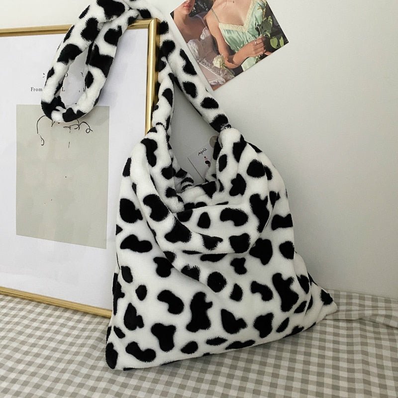 Cow Plush Print Women Handbag